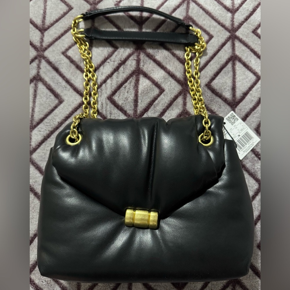 Mango Bags Black Faux Leather/ Gold Hardware Chain & Magnetic Buckle Closure